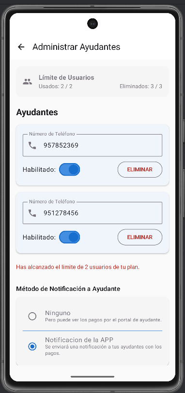Captura de pantalla: Configuración de Ayudantes